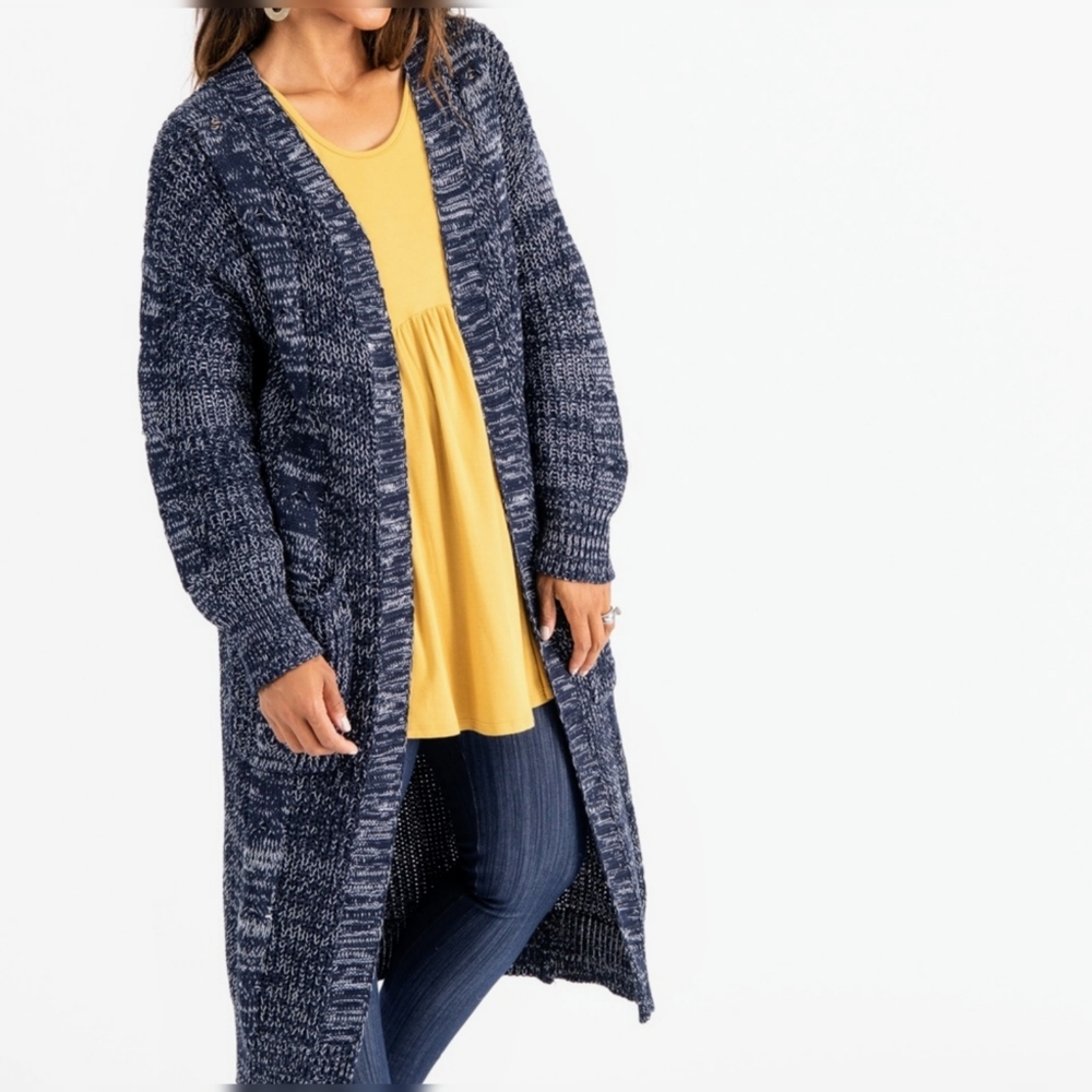 Dreamy classic cable knit sweater duster NAVY NWT